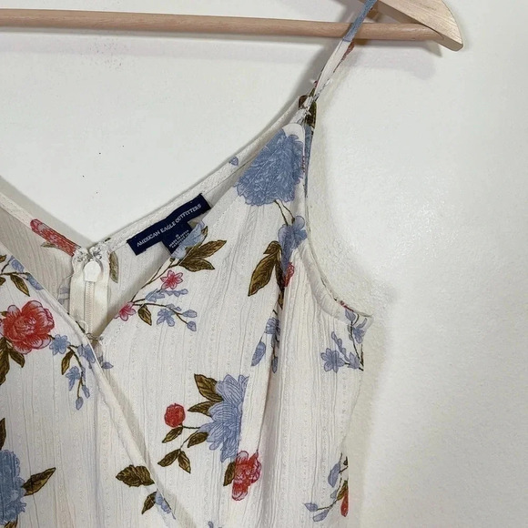 American Eagle White  Floral Wrap Front Wide Leg Jumpsuit - Picture 5 of 14